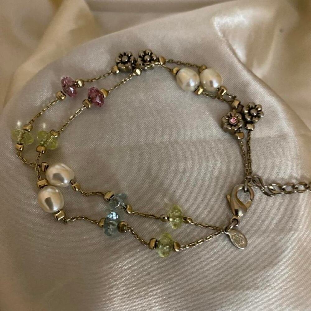 Vintage Premier Designs PD Signed Style Faux Pearl Pastel Double Strand Bracelet